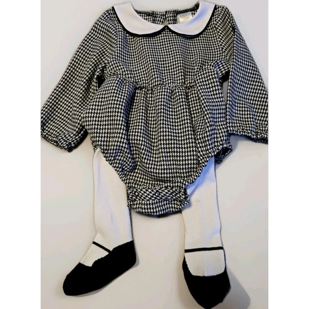 Baby Girl Houndstooth Outfit Set 12-18M Lila & Jack Peter Pan Collar + Tights - Picture 1 of 5